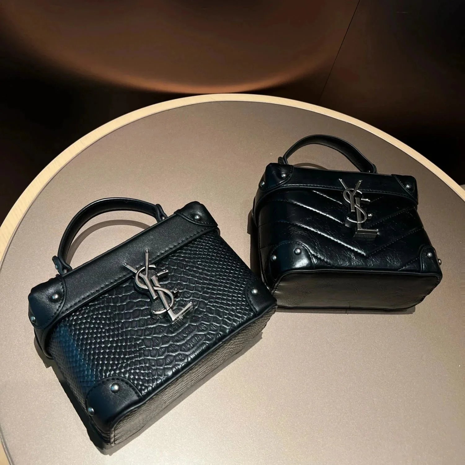 Saint Laurent Black Leather Monogram Handbags