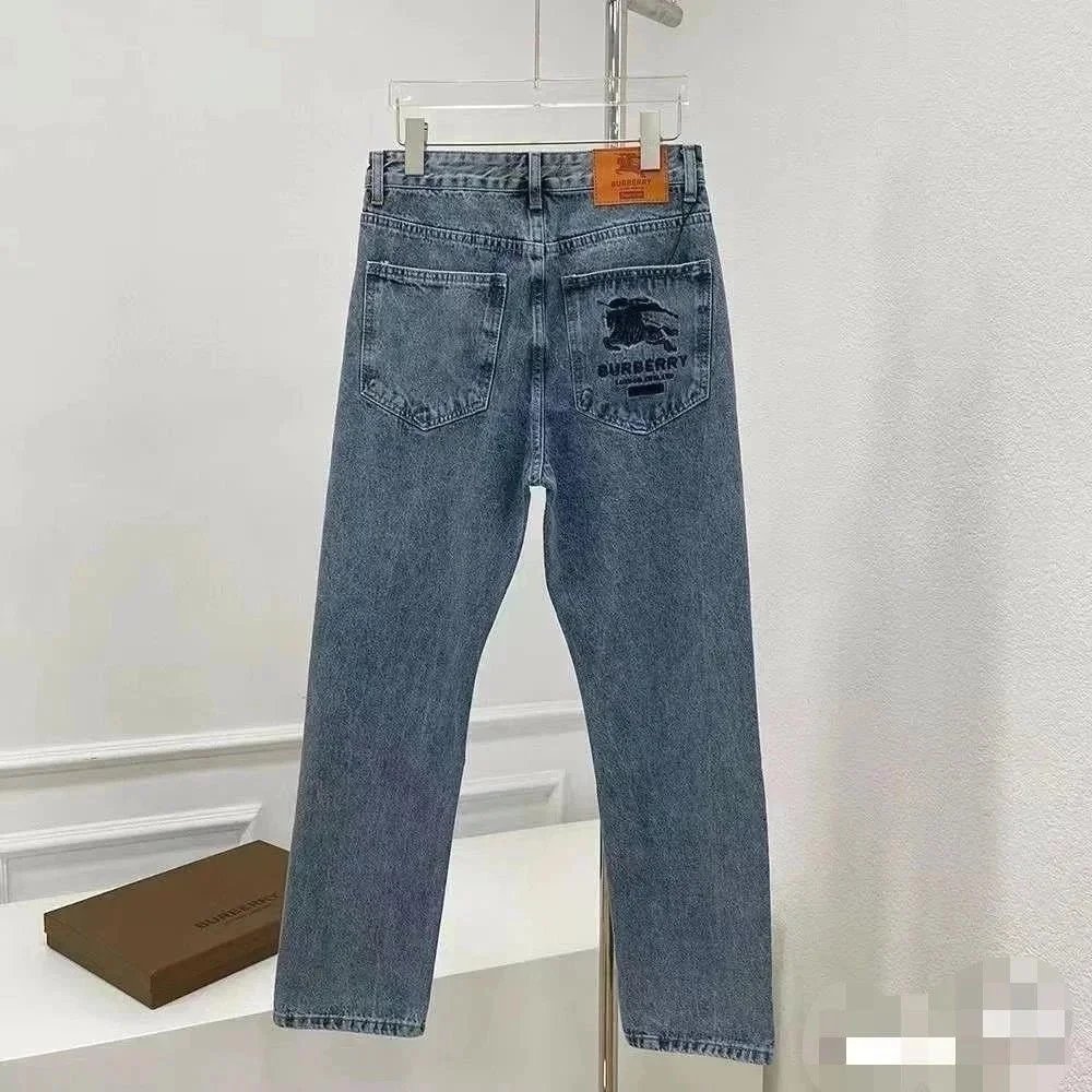 Burberry Men's Blue Denim Jeans with Logo Patch