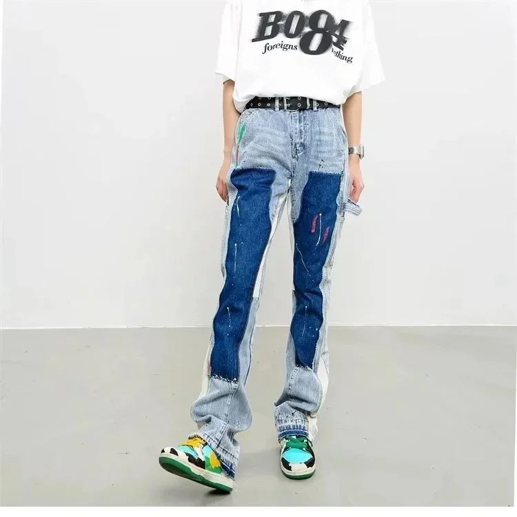 Patchwork Denim Jeans for Men Women Streetwear Fashion