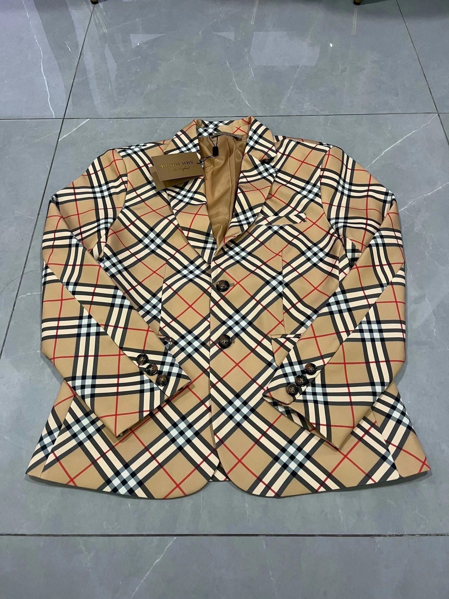 Burberry Check Pattern Wool Blazer for Men and Women