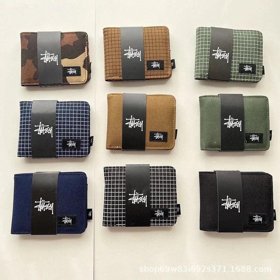 Stussy Canvas Wallets Men's Fashion Compact Bi-Fold Wallets