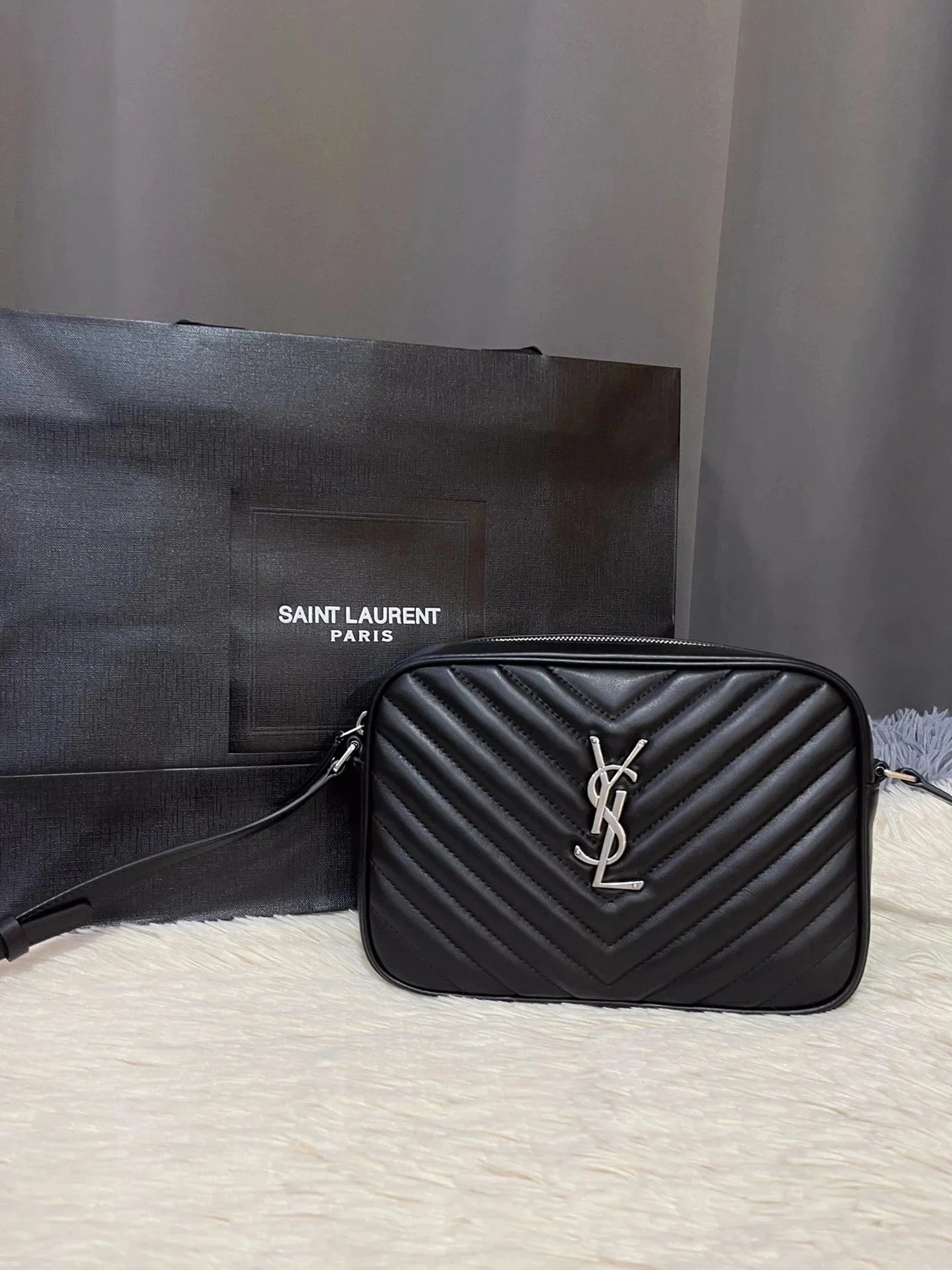 Saint Laurent Black Quilted Crossbody Bag with YSL Logo