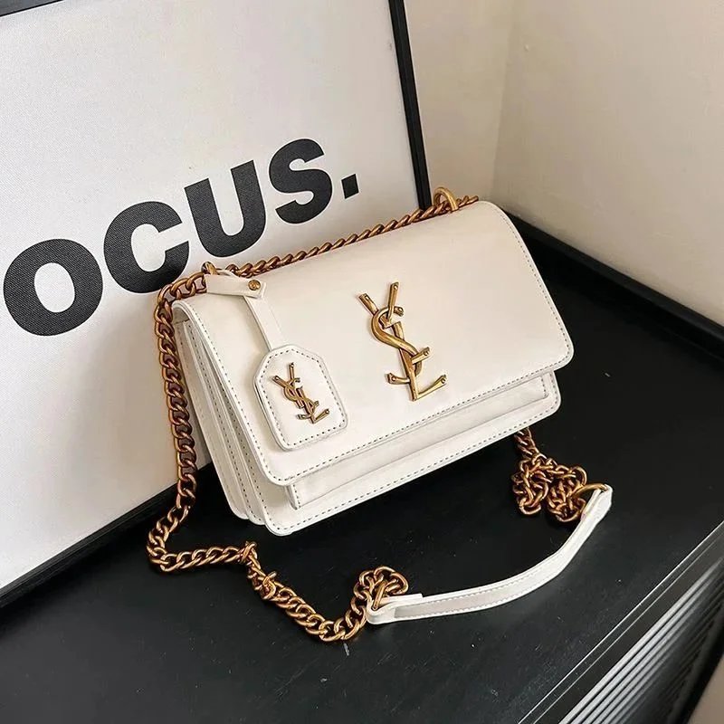 White YSL Chain Shoulder Bag Women Fashion Designer Handbag