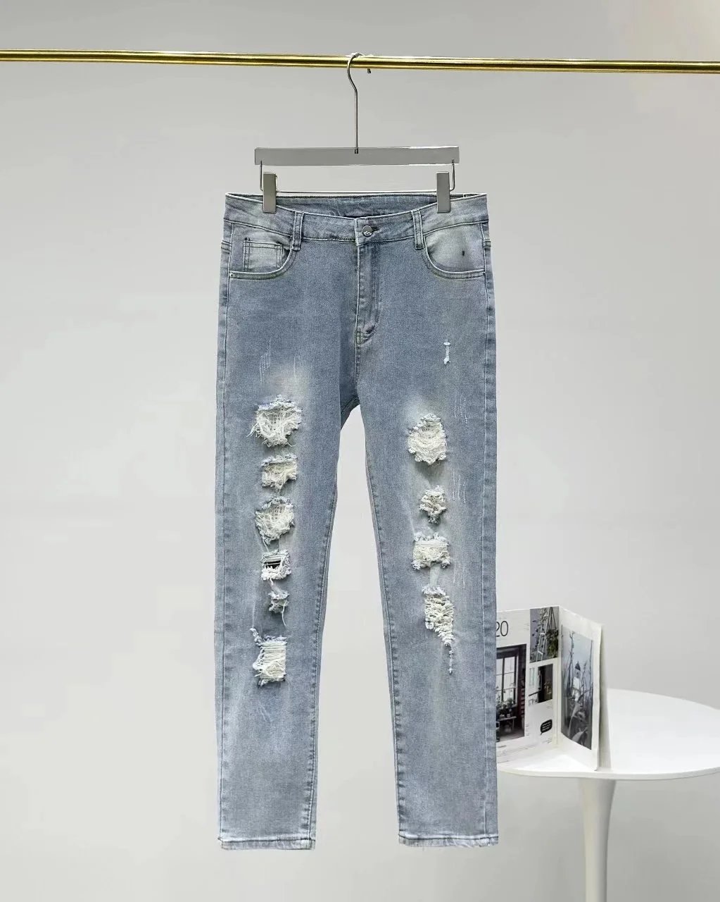 Distressed Light Blue Skinny Jeans for Women