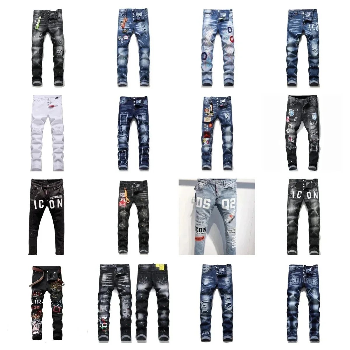 Men's Fashion Denim Jeans with Patches and Graphic Prints