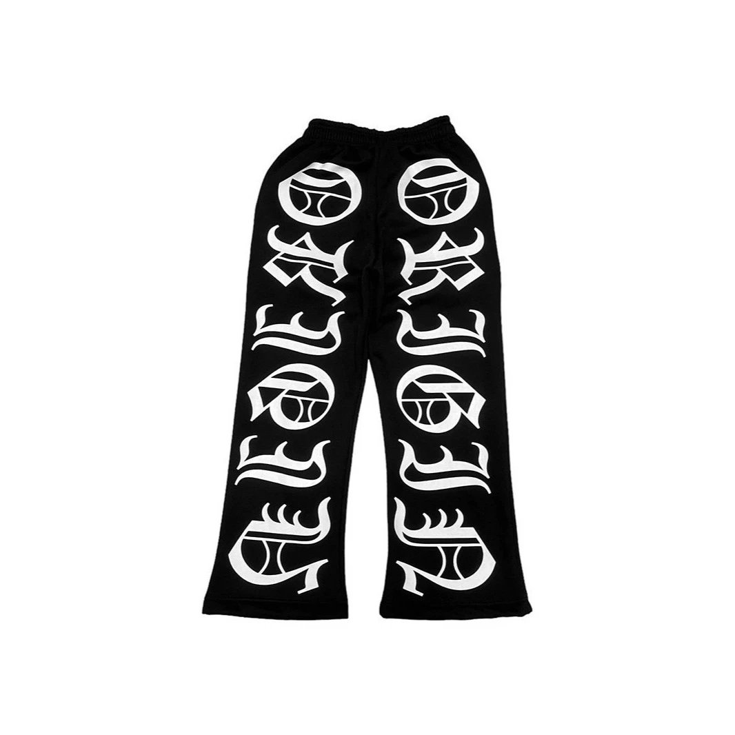 Oversized Black Logo Print Sweatpants for Men Women