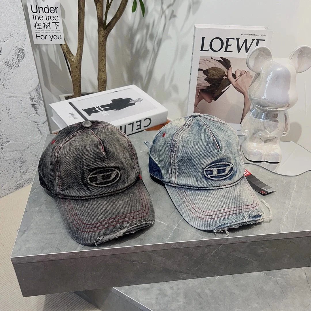 Denim Baseball Cap with Distressed Design and Logo Patch