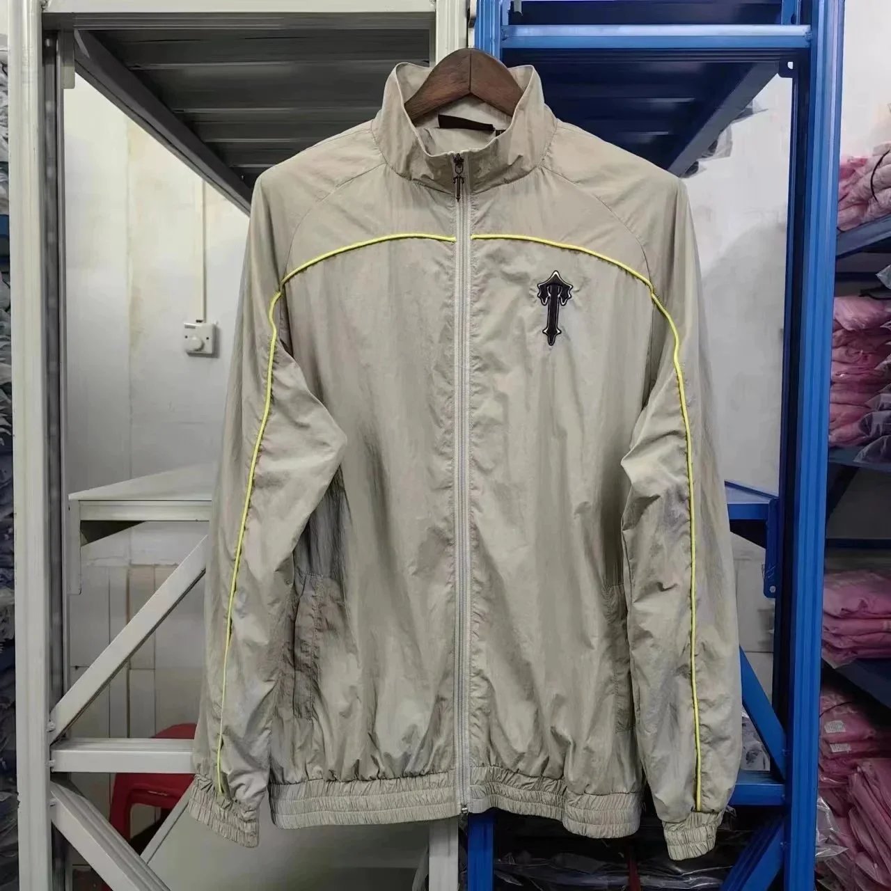 Lightweight Track Jacket with Yellow Trim and Logo
