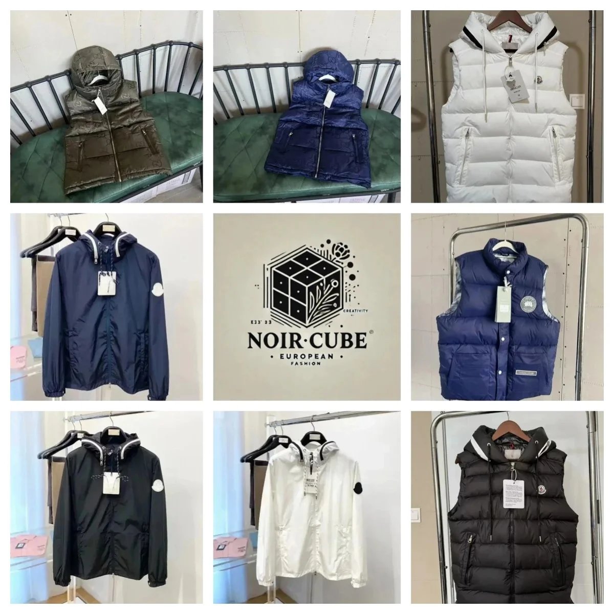 NOIR CUBE Men's Hooded Puffer Vest and Windbreaker Jacket Collection