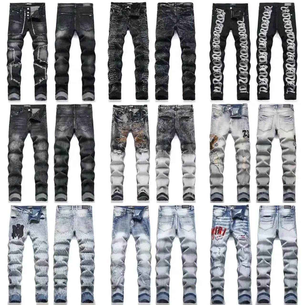 Men's Fashion Distressed Jeans Slim Fit Ripped Denim Pants