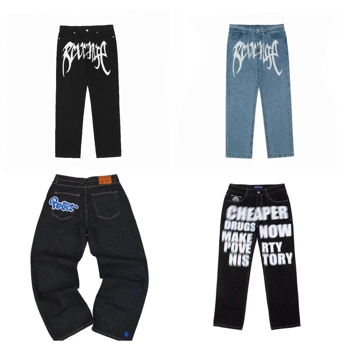 Revenge Denim Pants with Bold Graphic Print