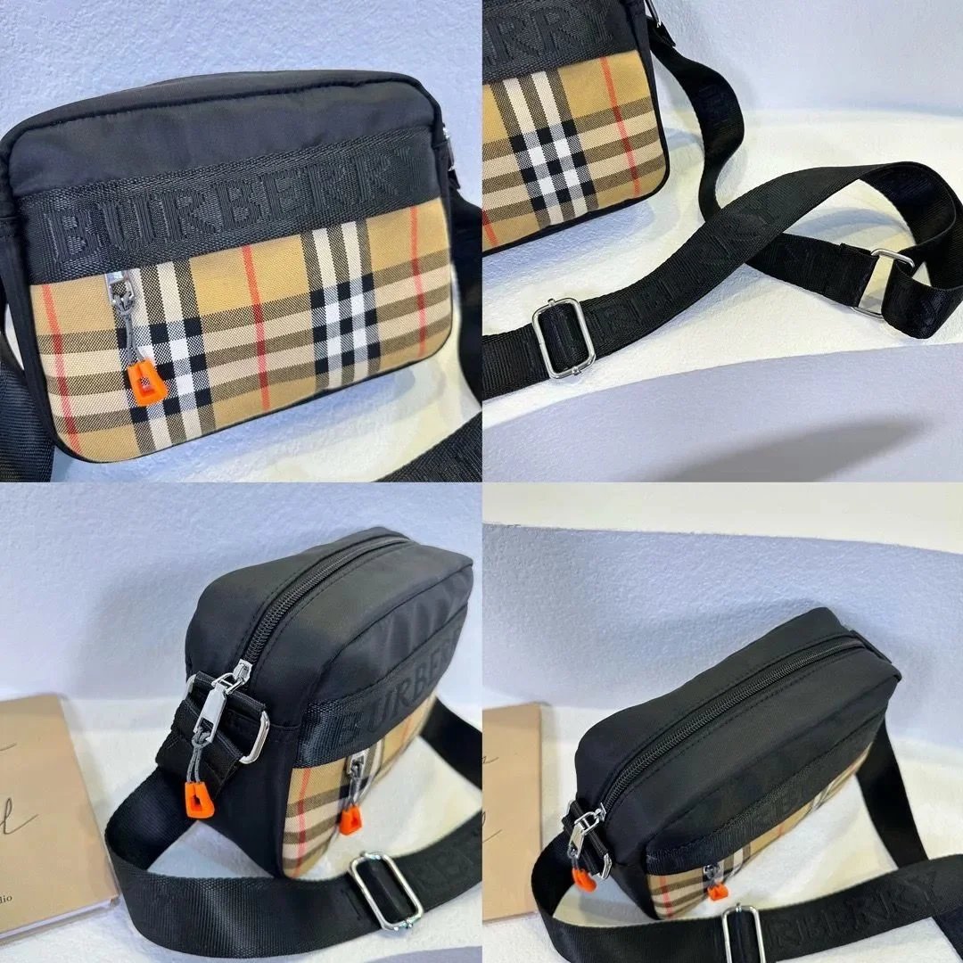 Burberry Check Pattern Crossbody Bag with Logo Strap