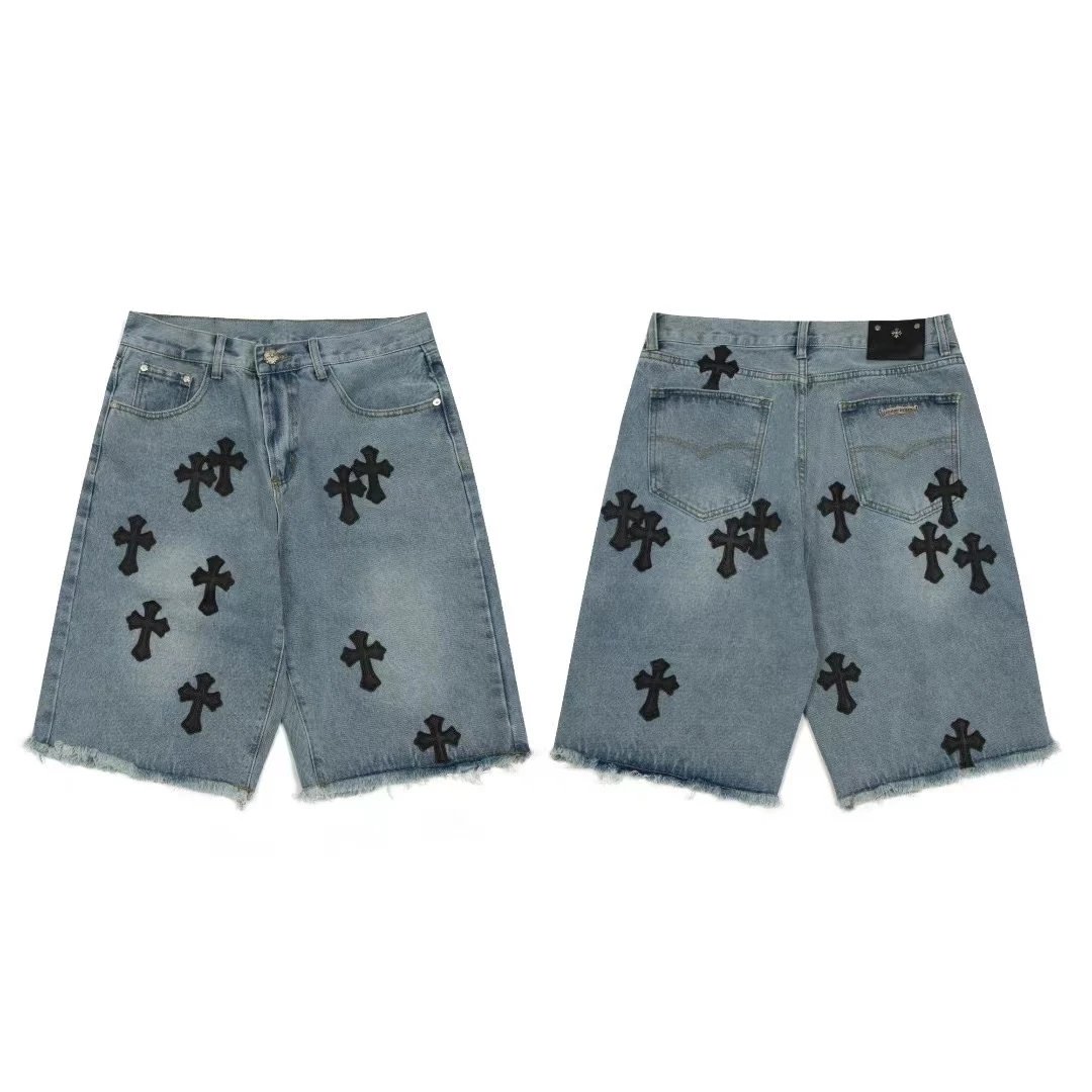 Chrome Hearts Cross Embroidered Denim Shorts for Men