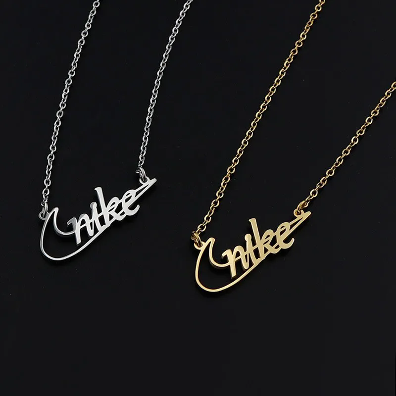 Nike Logo Necklace Silver and Gold Chain Pendant Jewelry
