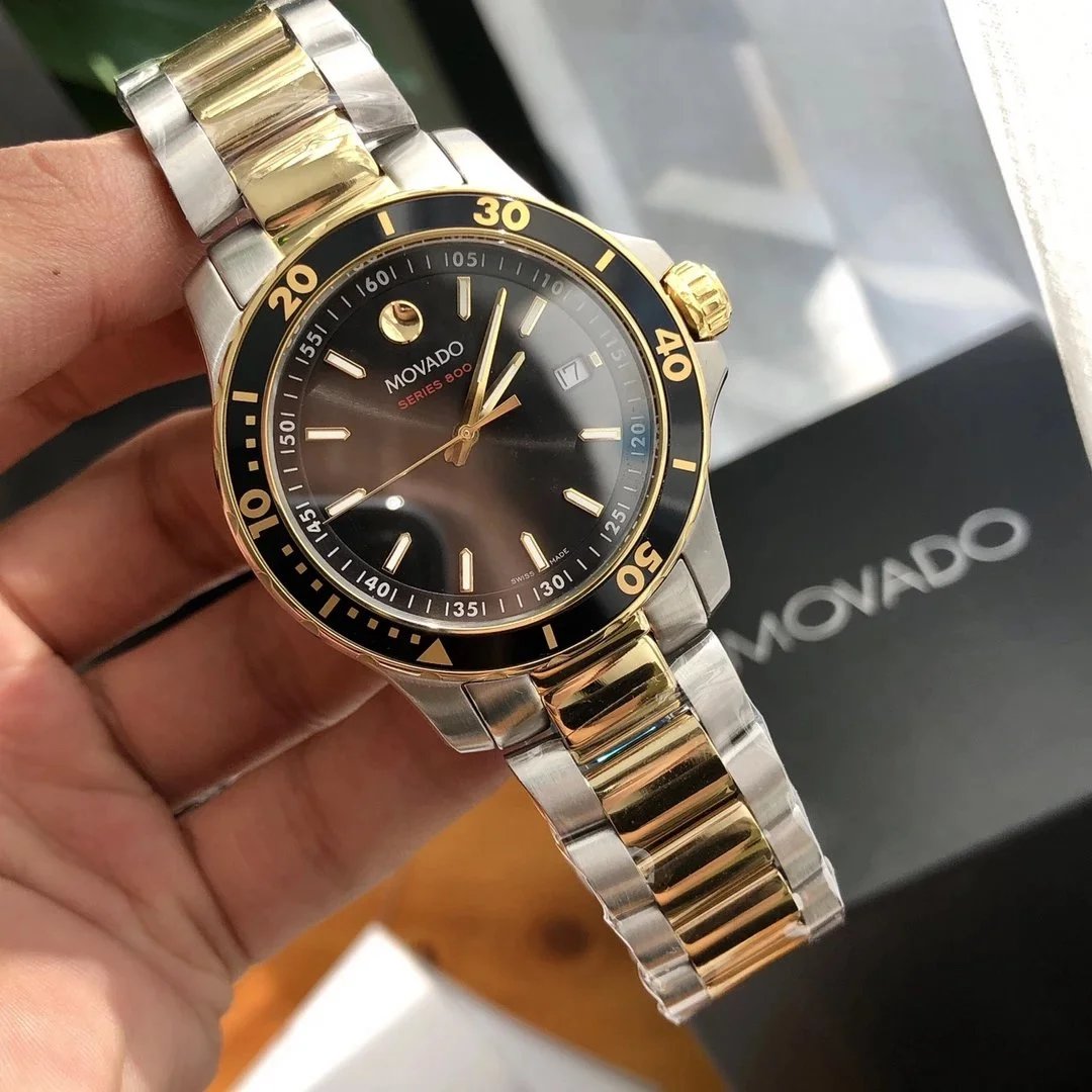 Movado Series 800 Two-Tone Stainless Steel Watch with Black Dial