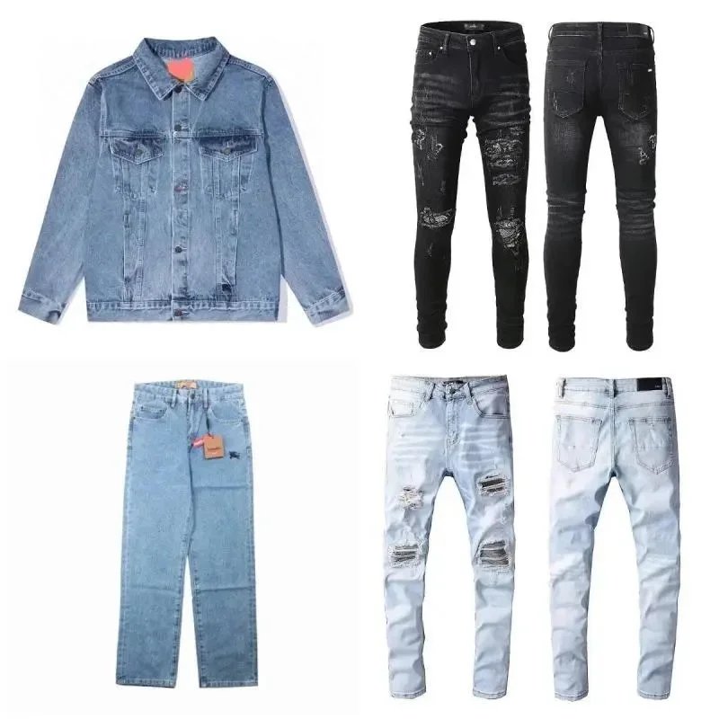 Men's Denim Jacket and Ripped Jeans Set - Classic Blue & Black