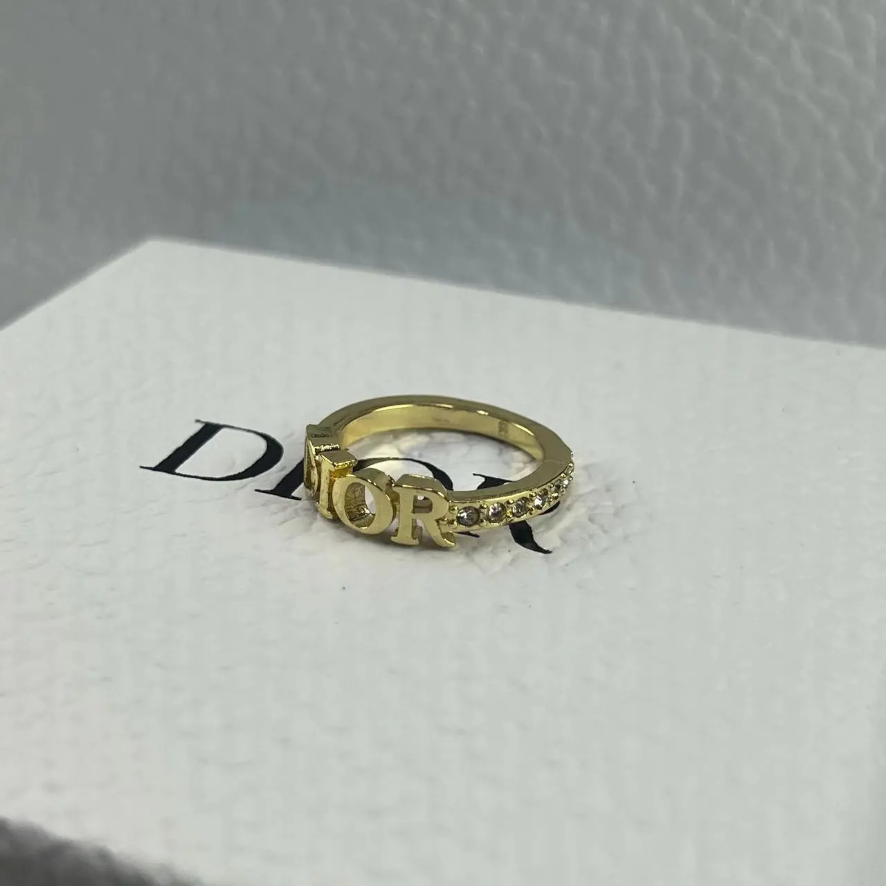 Dior Logo Gold Ring with Crystal Accents