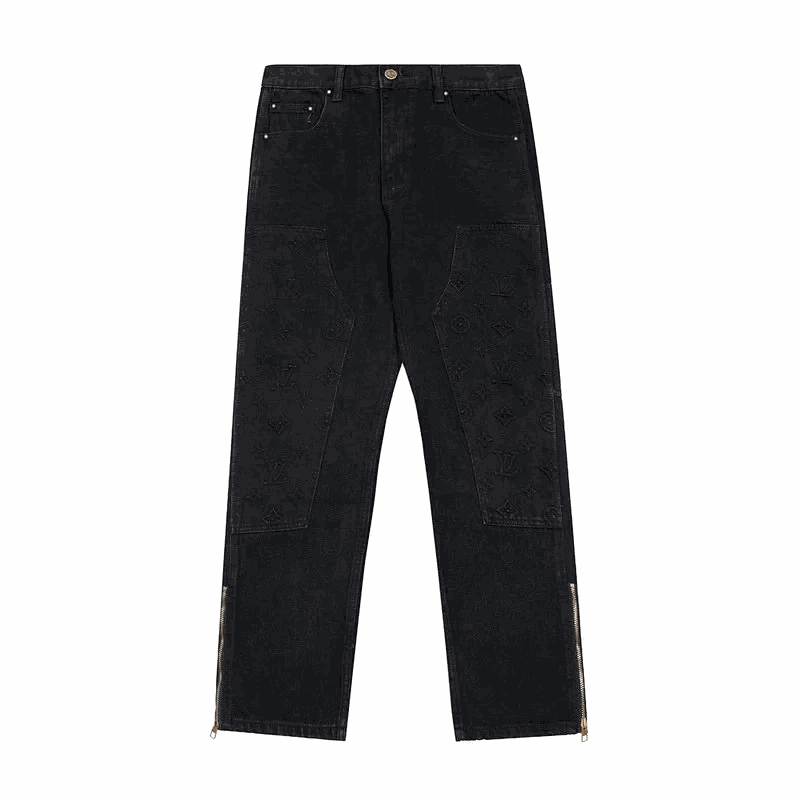 Louis Vuitton Monogram Denim Pants with Side Zippers