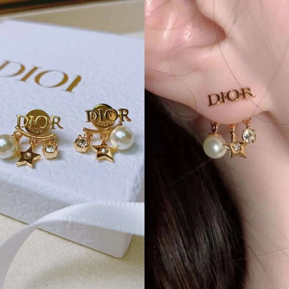 Dior Gold Pearl Star Earrings with Crystal Details