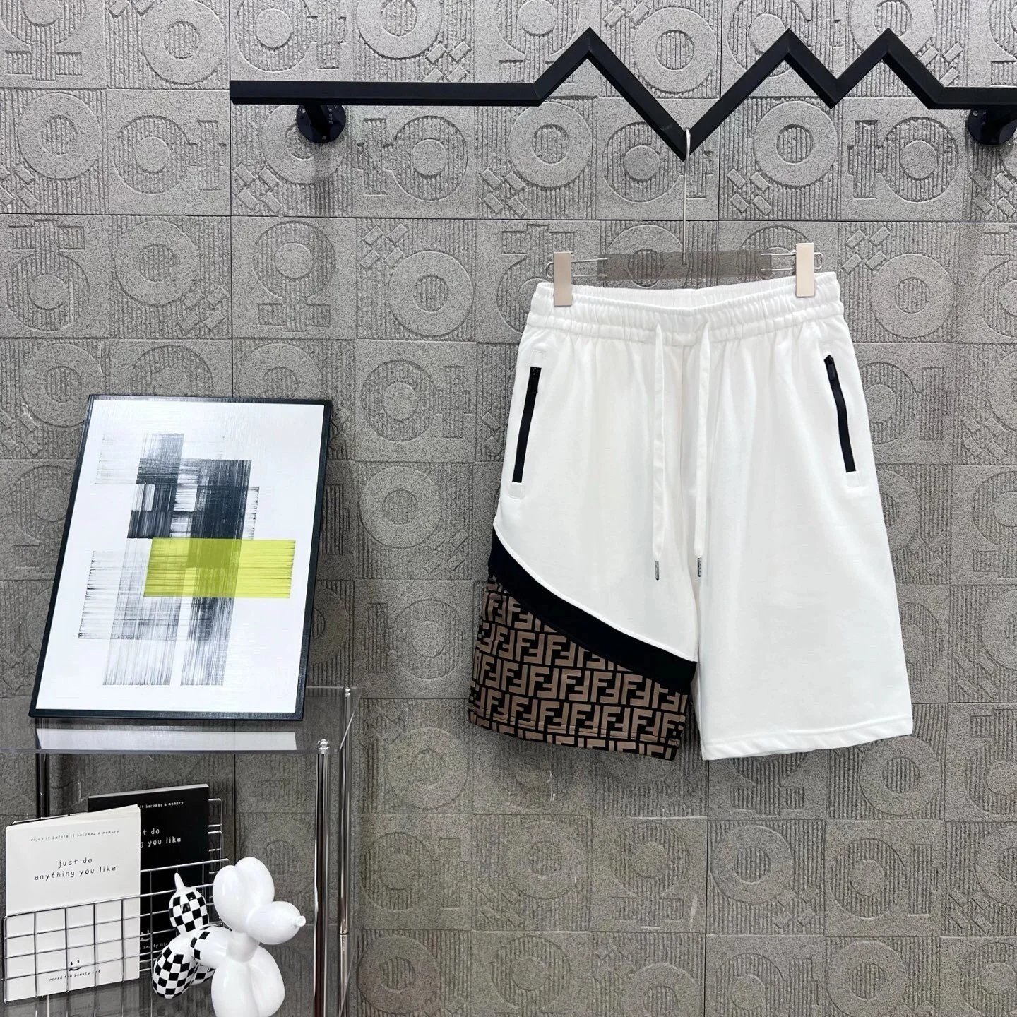 FENDI White Logo Print Cotton Shorts for Men