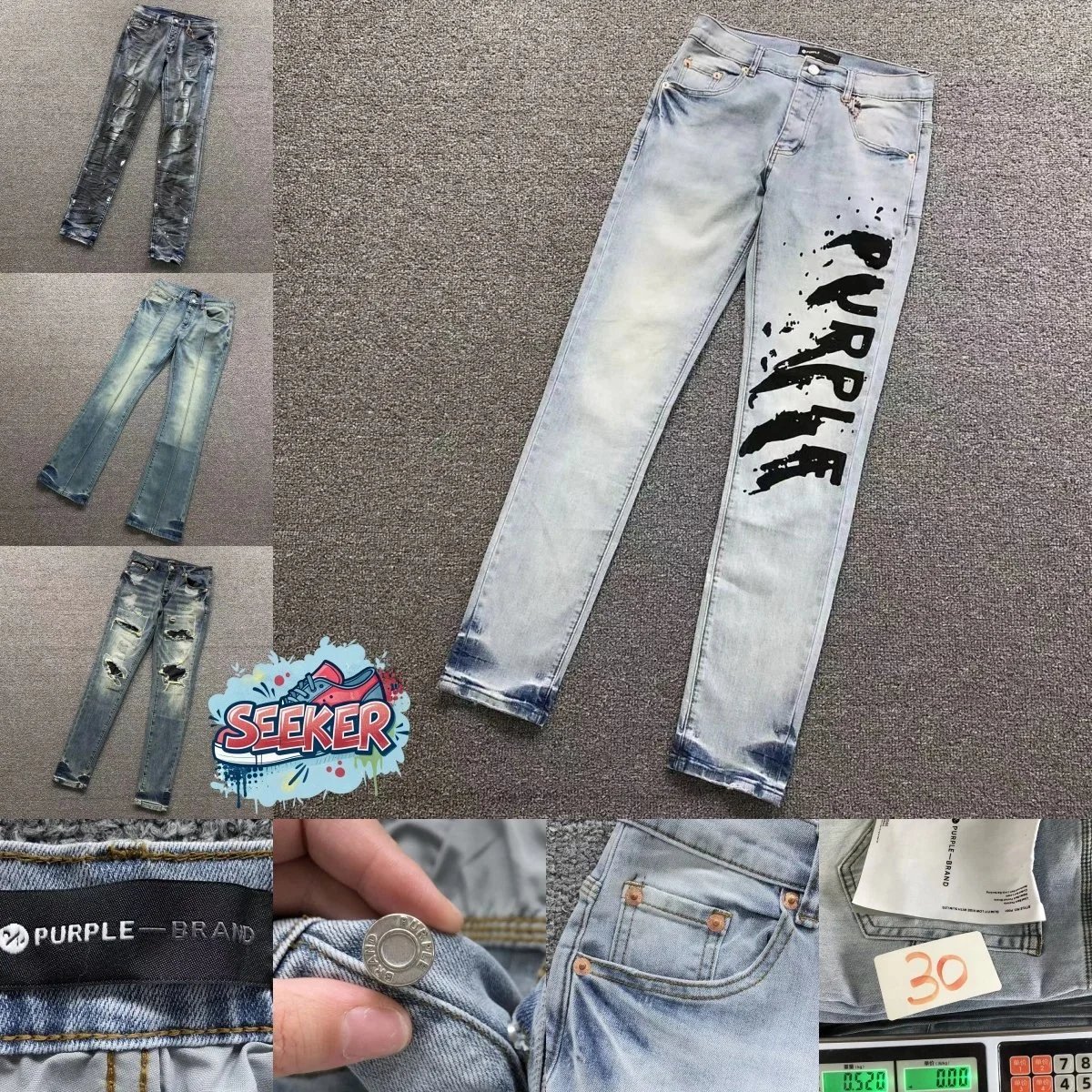 Purple Brand Distressed Denim Jeans with Bold Logo Print
