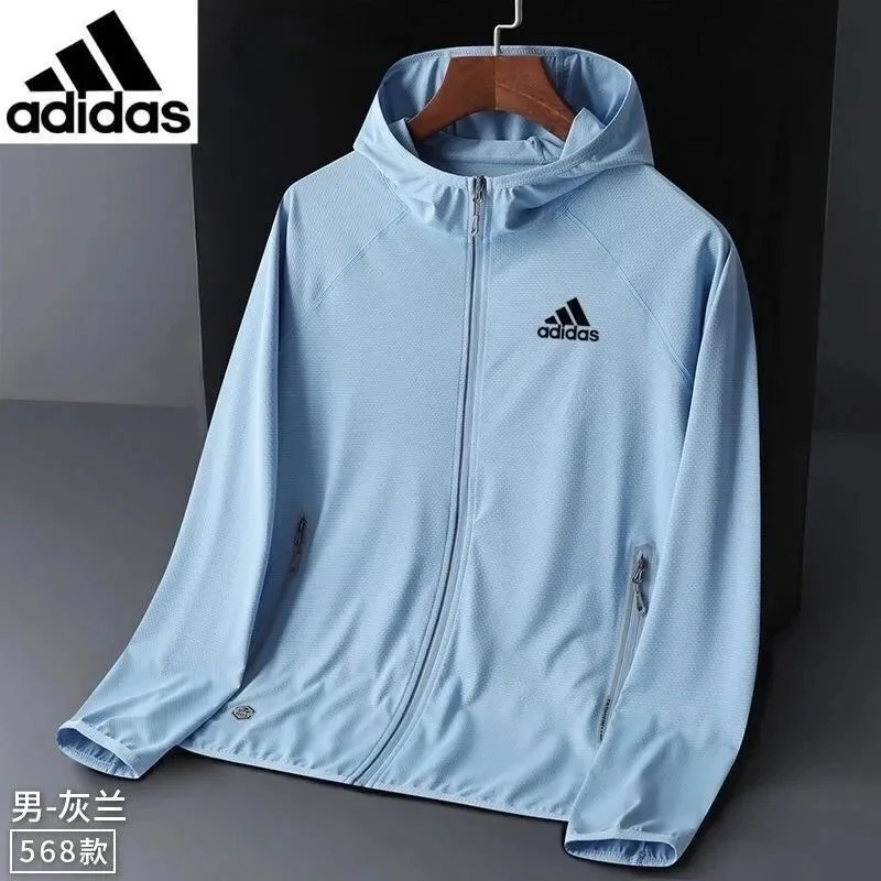 Adidas Men's Light Blue Hooded Running Jacket 568 Model