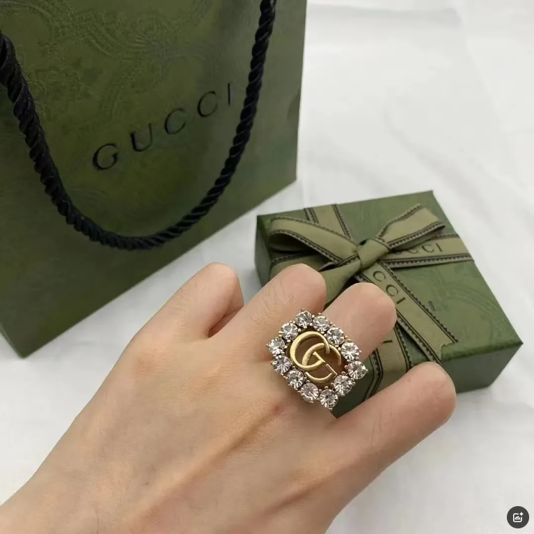 Gucci Double G Crystal Ring Gold Tone Jewelry