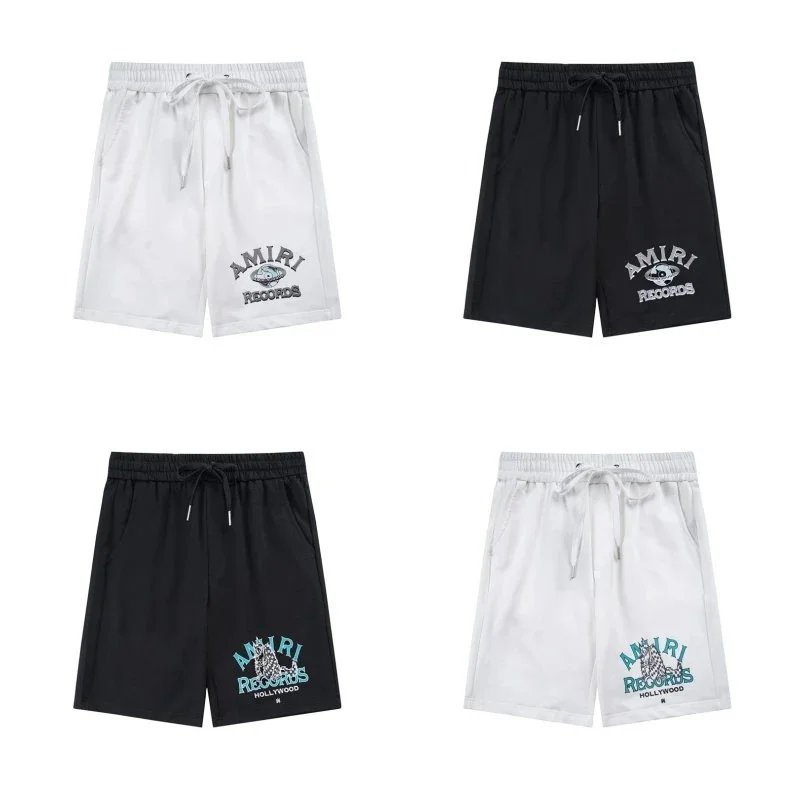 AMIRI Records Logo Drawstring Shorts in White and Black
