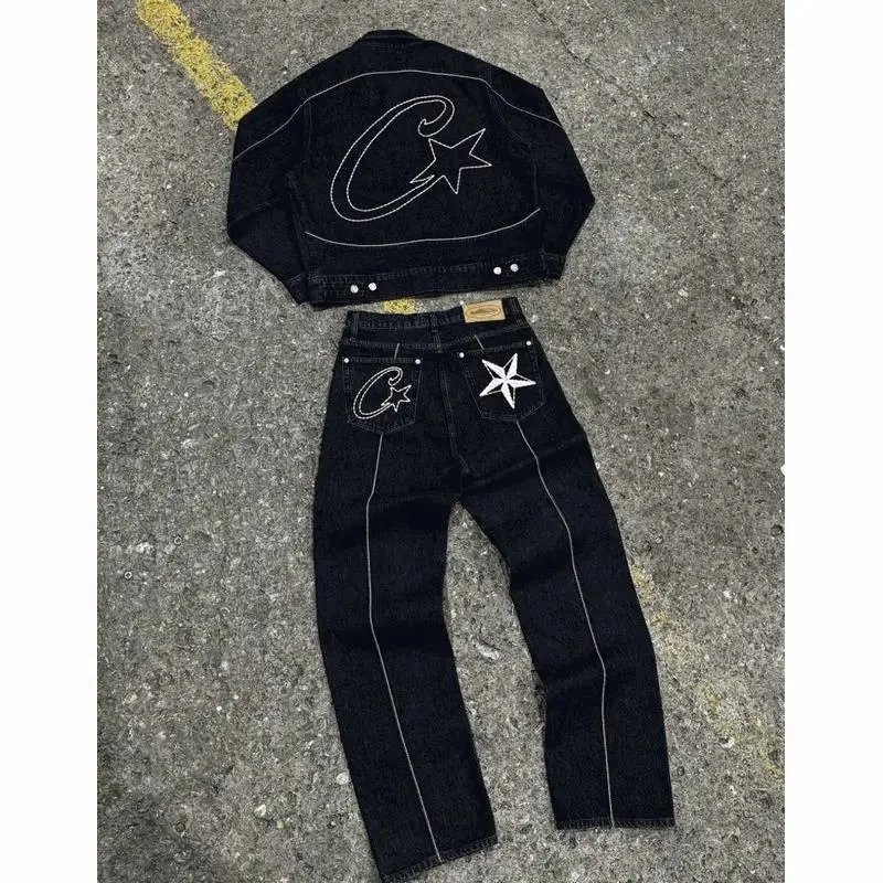 C-Star Denim Jacket and Jeans Set Black Embroidered Logo
