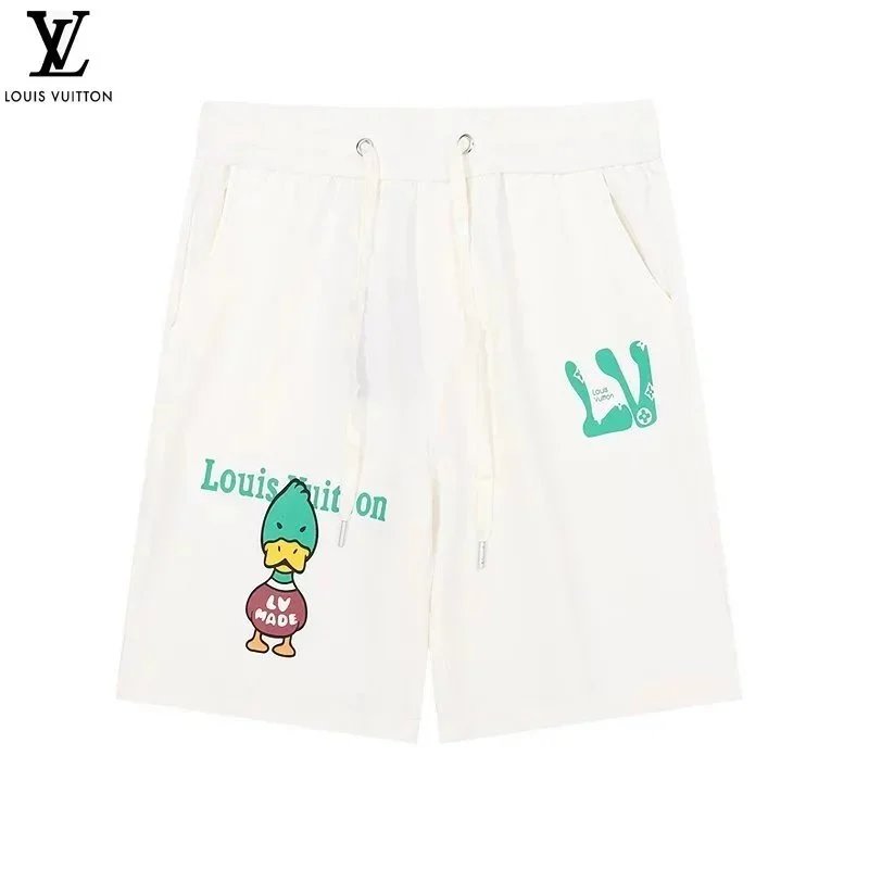 Louis Vuitton White Cartoon Duck Print Shorts for Men and Women