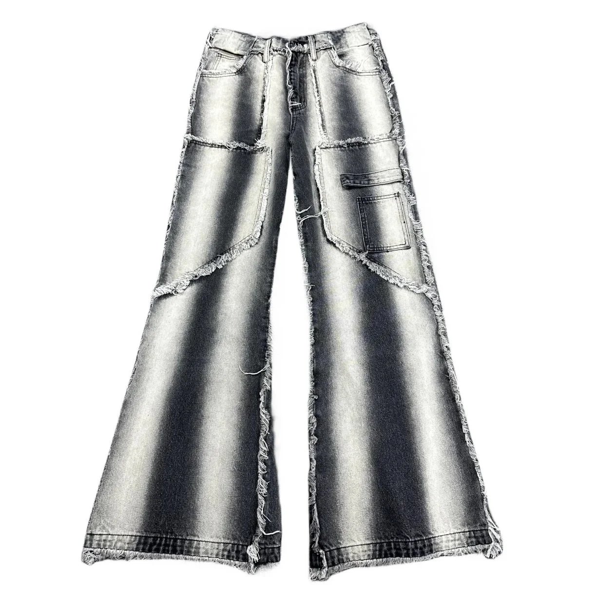 Distressed Wide Leg Cargo Jeans for Women High Waist Denim Pants