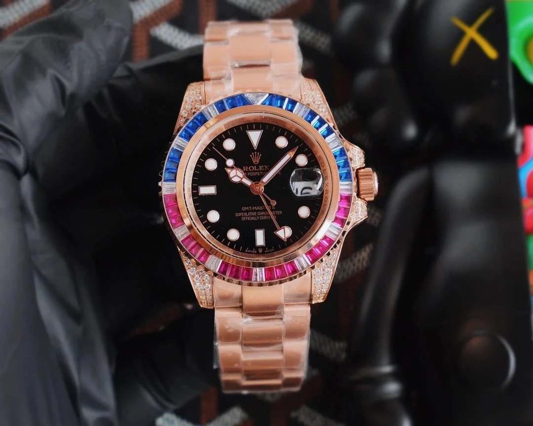 Rolex GMT-Master II Rose Gold Diamond Bezel Watch