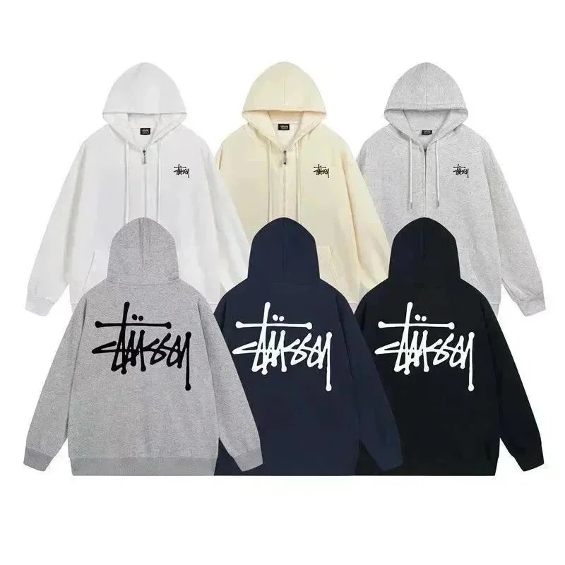 Stussy Zip-Up Hoodie Men Women Streetwear Logo Sweatshirt