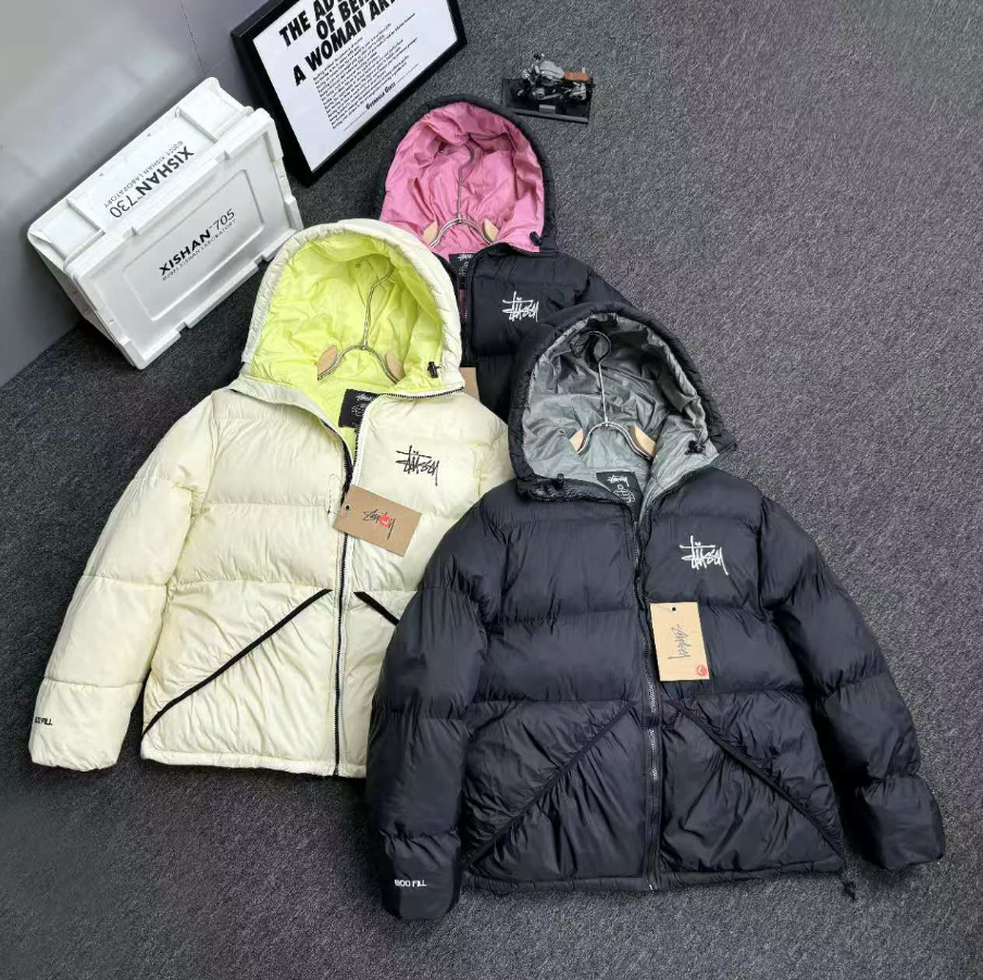 Stussy Down Jacket Winter Hooded Puffer Coat for Men and Women