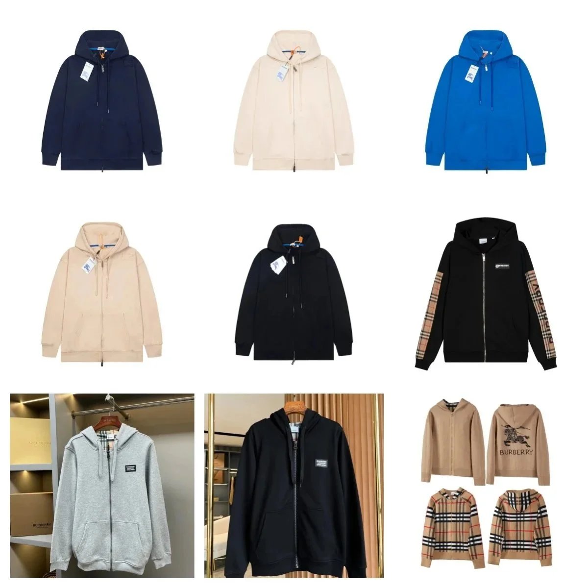 Burberry Hoodie Zip-Up Sweatshirt Men Women Fashion Logo Print Casual Hooded Jacket
