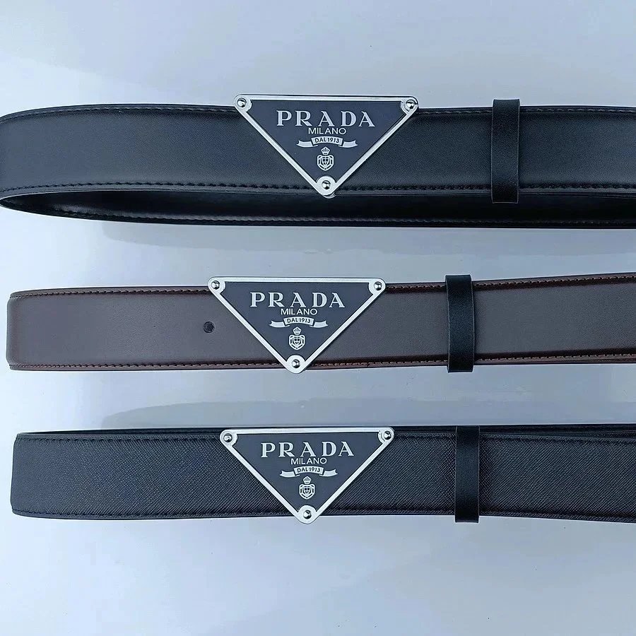 Prada Milano Leather Belt with Triangular Logo Buckle