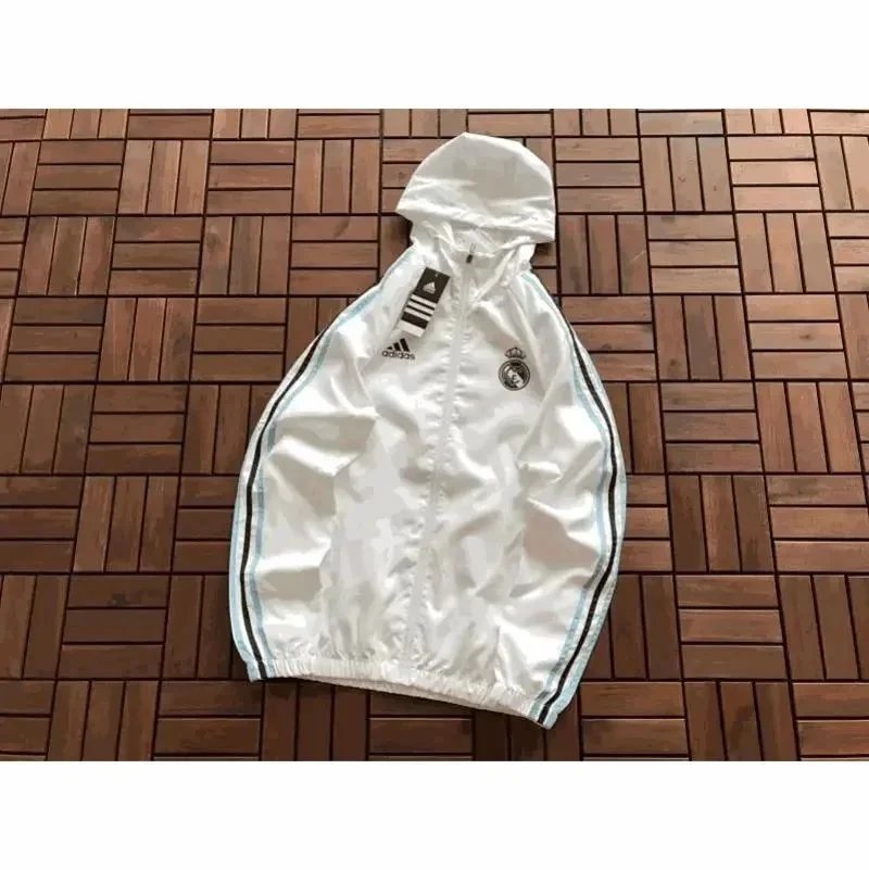 Adidas Real Madrid White Windbreaker Jacket with Hood