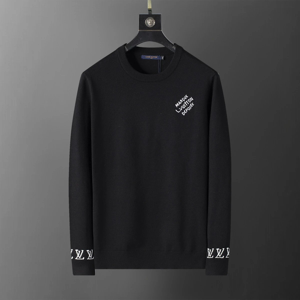 Louis Vuitton Black Crewneck Sweater with Logo Embroidery