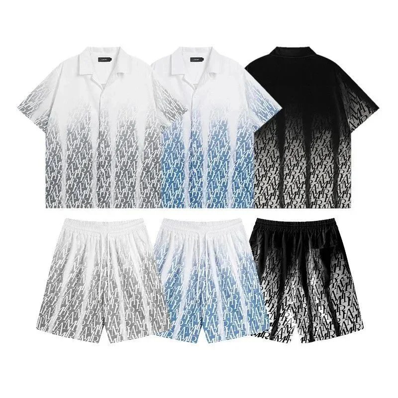 MIR Gradient Logo Print Men's Short Sleeve Shirt and Shorts Set