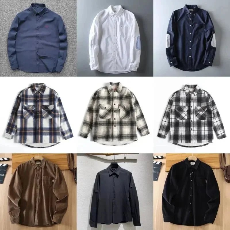 Men's Long Sleeve Button Down Shirts Casual Plaid and Solid Colors