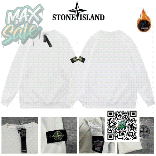 Stone Island White Crewneck Sweatshirt with Compass Patch