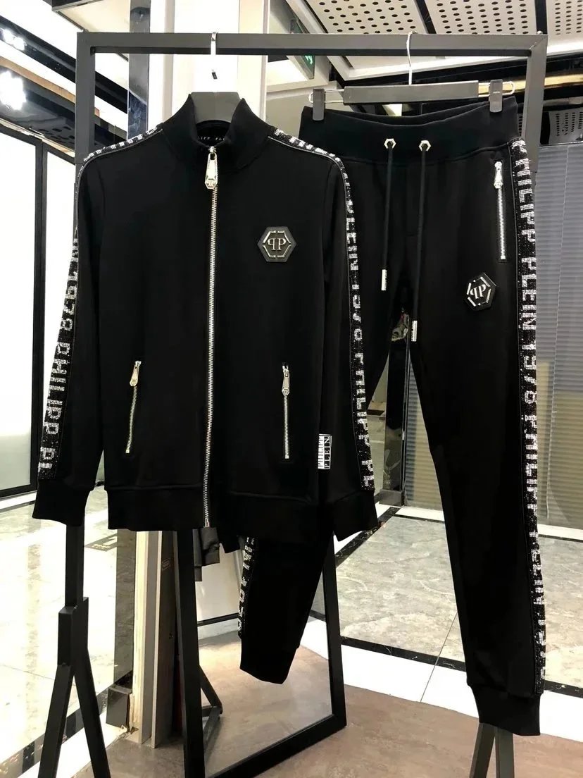 TP Black Track Suit with Logo and Side Stripes