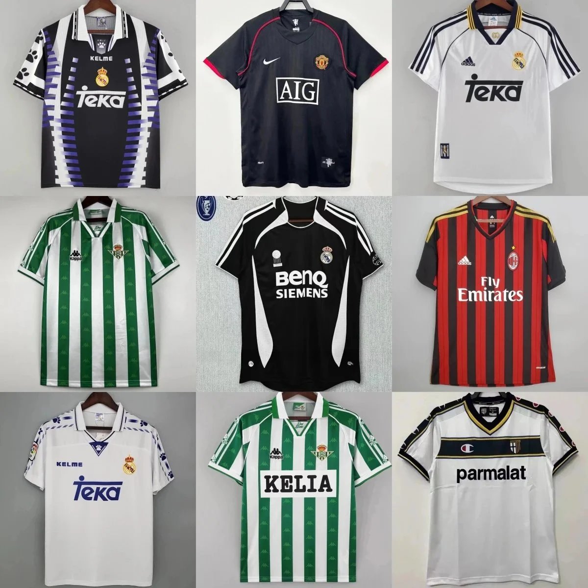 Vintage Football Shirts Collection from Real Madrid, Manchester United, AC Milan