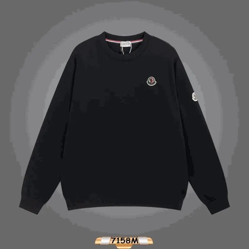 Moncler Black Crewneck Sweater with Logo Patch