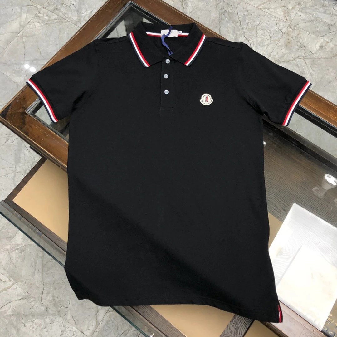 Moncler Black Polo Shirt with Red White Trim