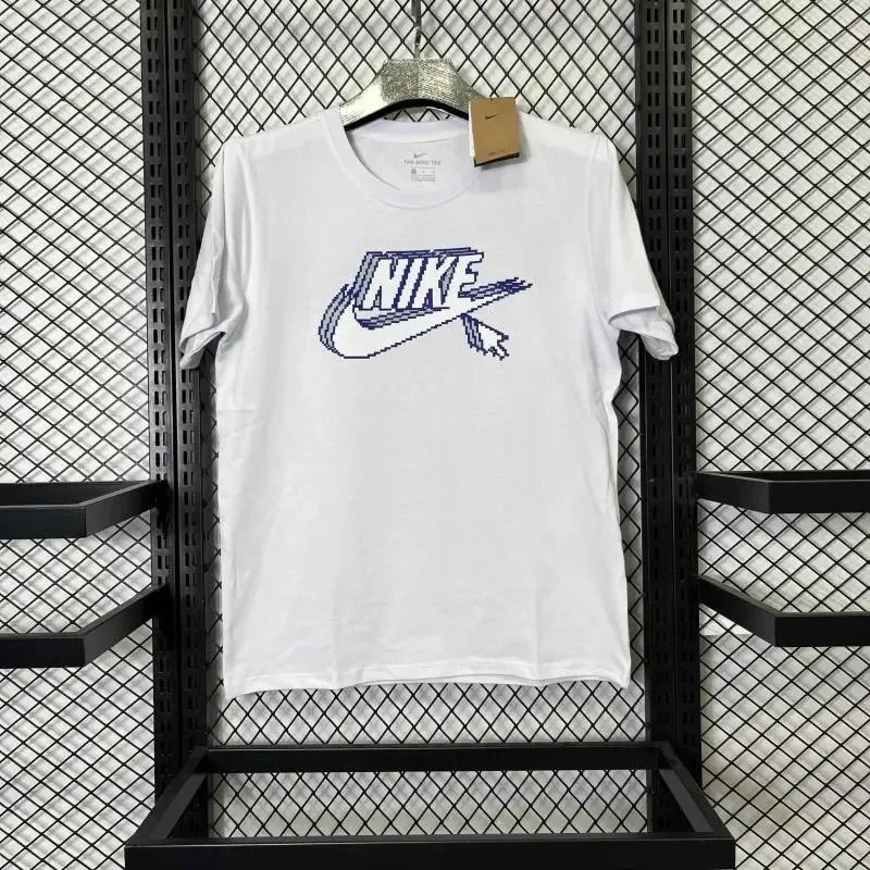 Nike White T-Shirt with Blue Logo Design