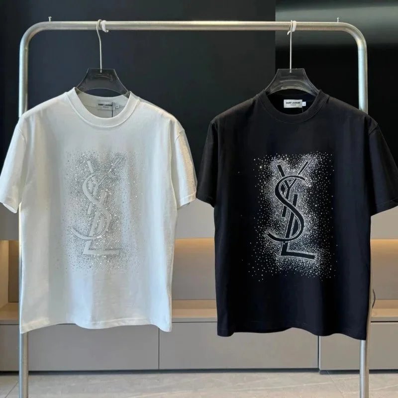 Saint Laurent Logo Rhinestone Embellished T-Shirt