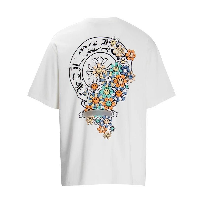 Floral Skull Design White T-Shirt for Men and Women