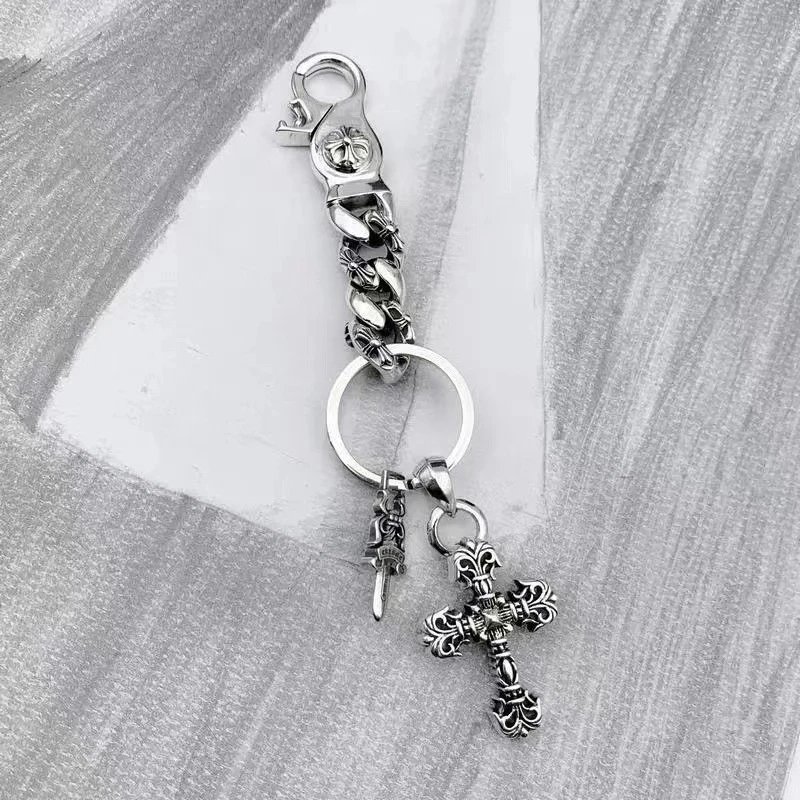 Stainless Steel Cross Keychain with Sword Charm