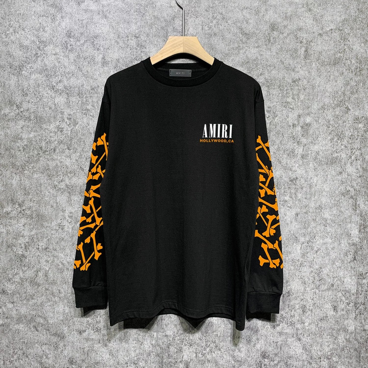 AMIRI Black Long Sleeve T-Shirt with Orange Skull Pattern